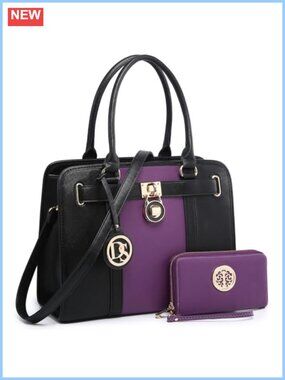 Vegan Leather Satchel Handbag and Wallet Set Top Handle Shoulder Bag